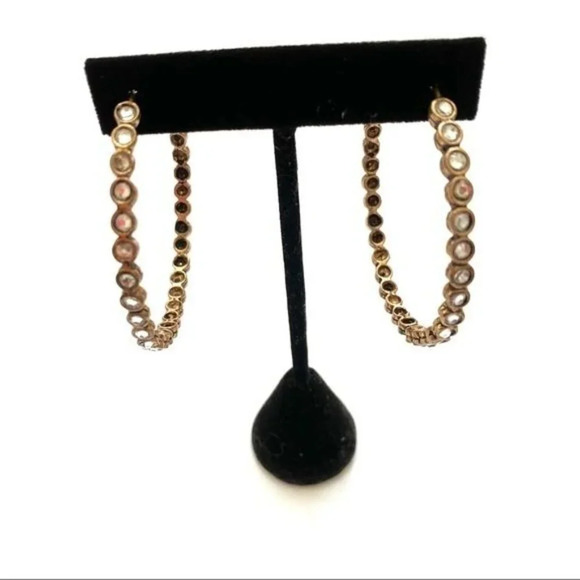 Antiqued Brass Crystal Hoop Earrings - Picture 1 of 5